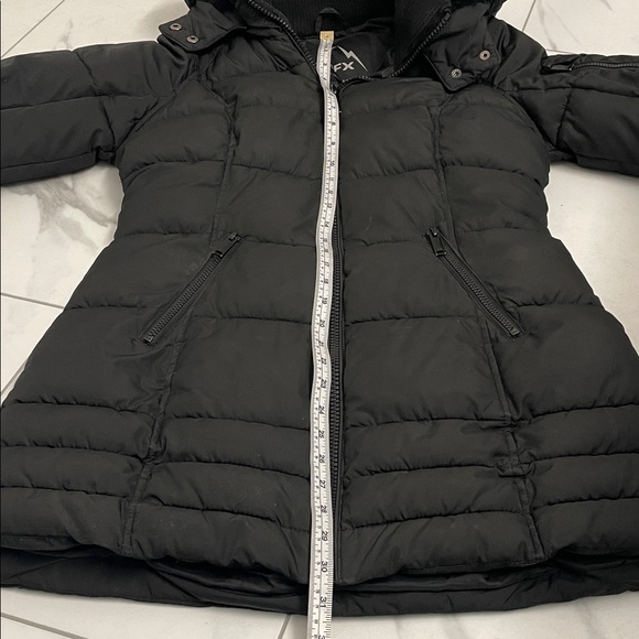 Parka Black Quilted Puffer Jacket With Detachable Hood Wind Water Resistant Sz S - Picture 13 of 16
